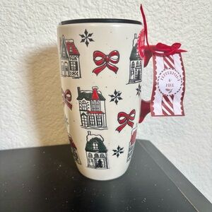 Peppermint & Pine Holiday Coffee Tea Travel Cup Mug With Lid‎ NEW Hand Painted